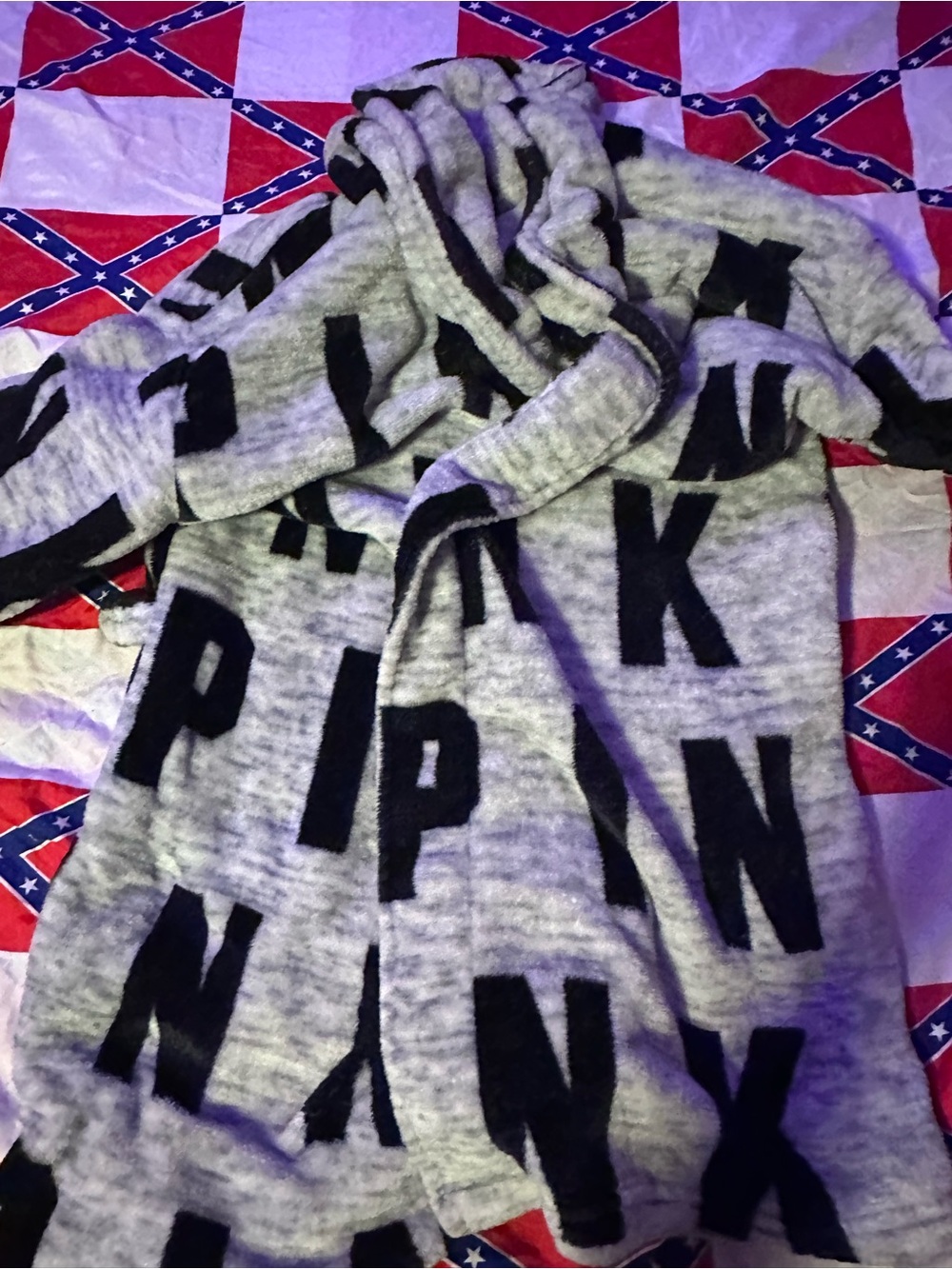 PINK Victoria's Secret Gray Knit Robe with Black Lettering